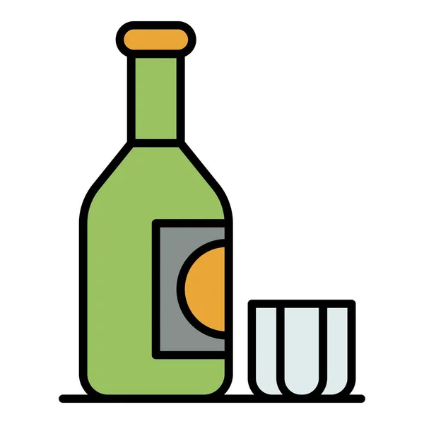 Warna ikon botol alkohol pada vektor garis luar - Stok Vektor