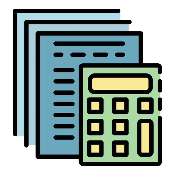 Financiën calculator rapport pictogram kleur overzicht vector — Stockvector