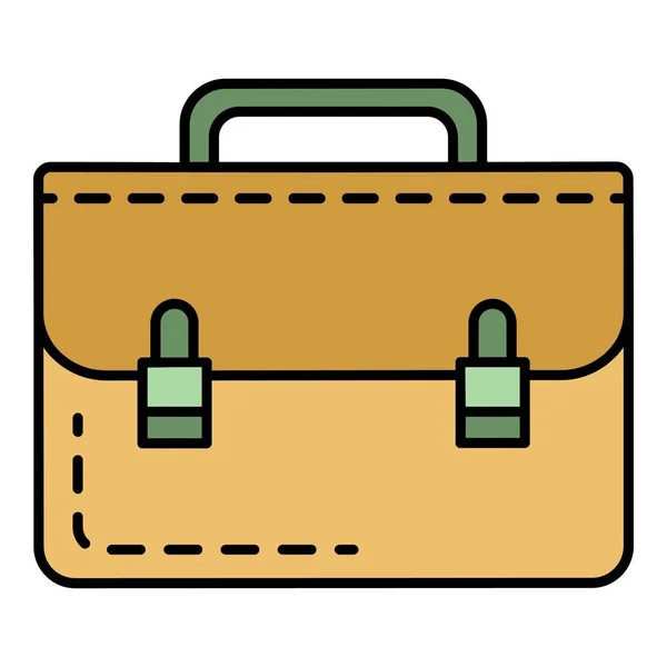 Leder Handtasche Symbol Farbe Umrissvektor — Stockvektor