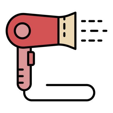 Salon saç kurutma ikonu renk ana hatları vektörü