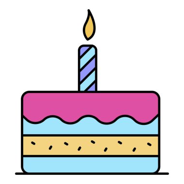 İlk doğum günü pastası simgesi renk ana hatları vektörü