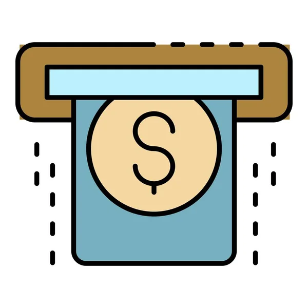 Bargeld Geldautomat Symbol Farbe Umrissvektor — Stockvektor