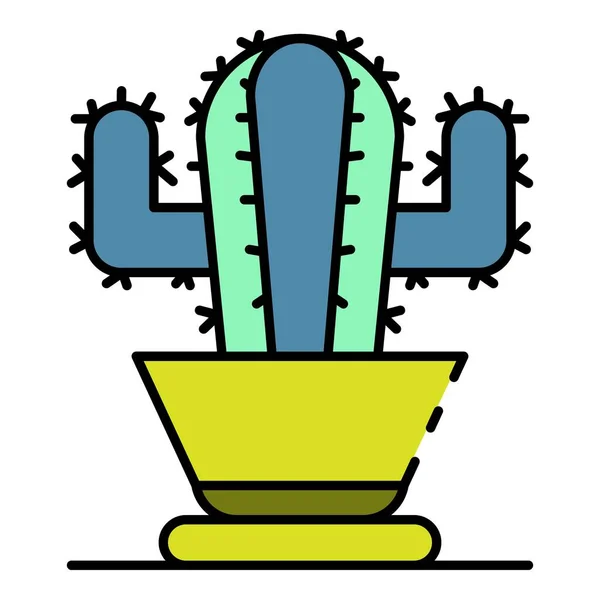 Cactus pot icône couleur contour vecteur — Image vectorielle