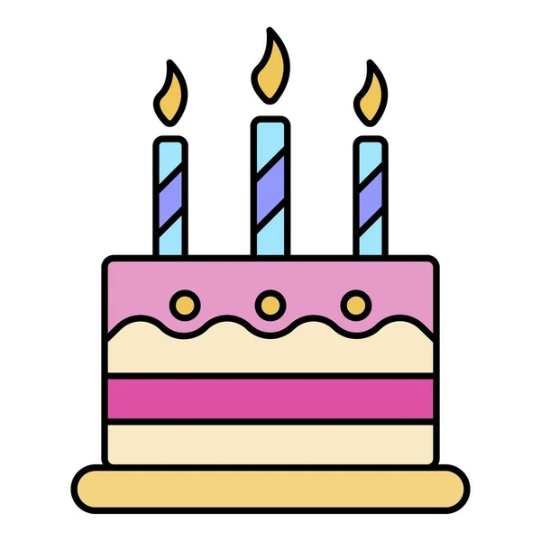 Çocuk doğum günü pastası simgesi renk ana hatları vektörü — Stok Vektör