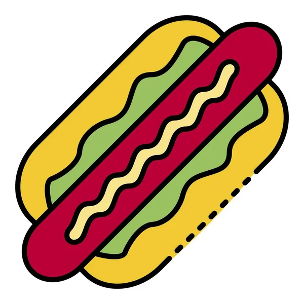 Savoureux hot dog icône couleur contour vecteur — Image vectorielle