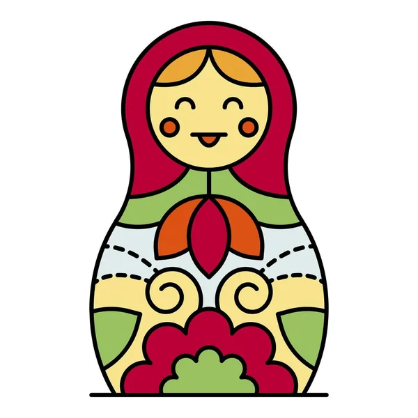 Sonriente nesting muñeca icono color contorno vector — Vector de stock