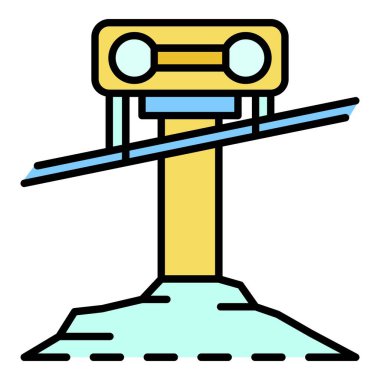 Kablo otomobil kayak merkezi simgesi renk ana hatları vektörü