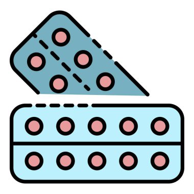 Tıbbi hap simgesi renk ana hatları vektörü