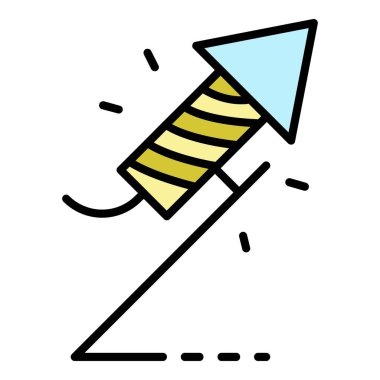 Mutlu yıllar roket simgesi renk ana hatları vektörü