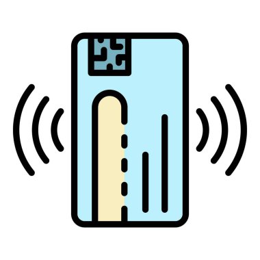 Banka kartı nfc simge renk ana hatları vektörü