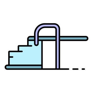 Havuz merdiveni simgesi renk ana hatları vektörü