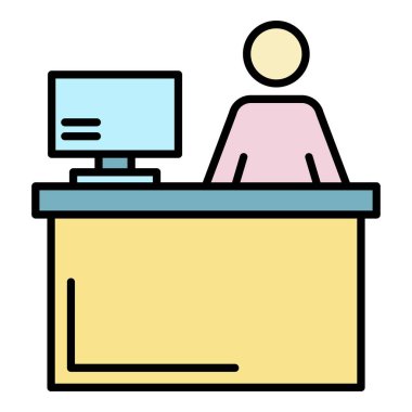 Hayvan oteli resepsiyon simgesi renk ana hatları vektörü