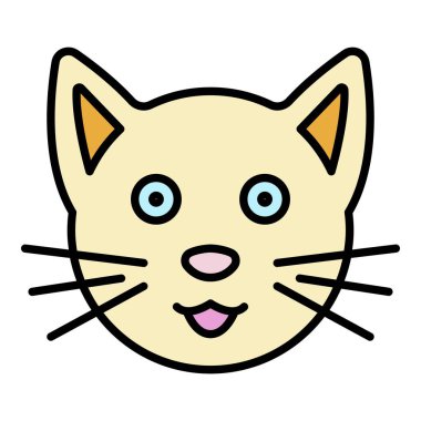 Şirin kedi yüz simgesi renk ana hatları vektörü