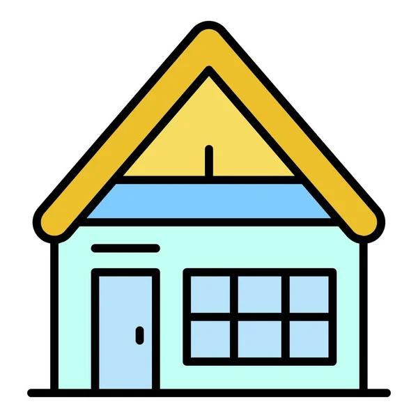 Vecteur de contour couleur icône maison en bois de montagne — Image vectorielle