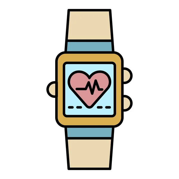 Frequência cardíaca smartwatch ícone cor contorno vetor — Vetor de Stock