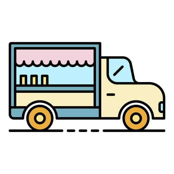 Food Truck Symbol Farbe Umrissvektor — Stockvektor