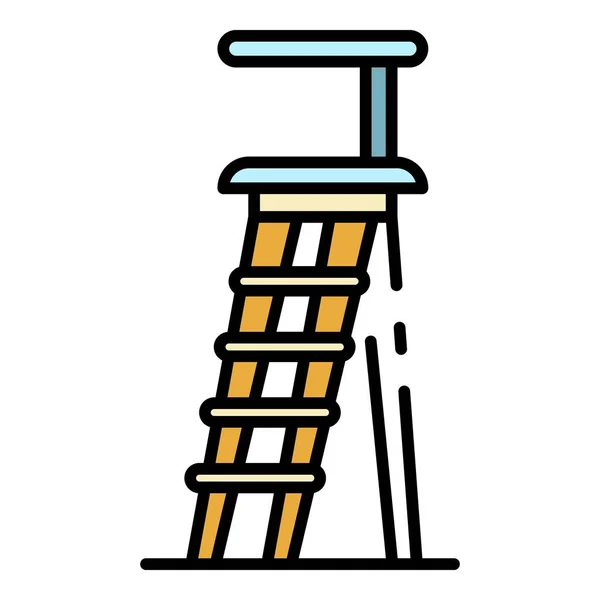 Ξύλο σκάλα εικονίδιο χρώμα διάνυσμα περίγραμμα — Διανυσματικό Αρχείο