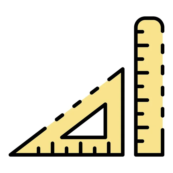 Holz Lineal Symbol Farbe Umrissvektor — Stockvektor