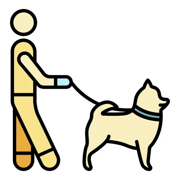 Homme promener chien icône couleur contour vecteur — Image vectorielle