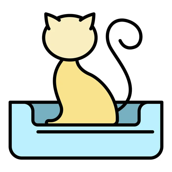 ベッドアイコンカラーアウトラインベクトルの猫 — ストックベクタ