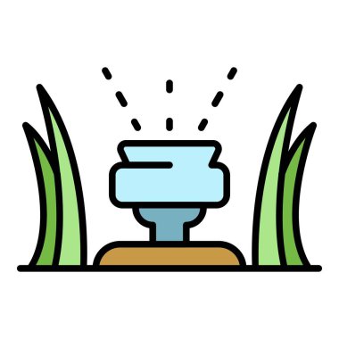 Çimen suyu sulama simgesi renk ana hatları vektörü