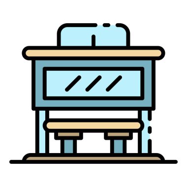 Şehir otobüs durağı simgesi renk ana hatları vektörü