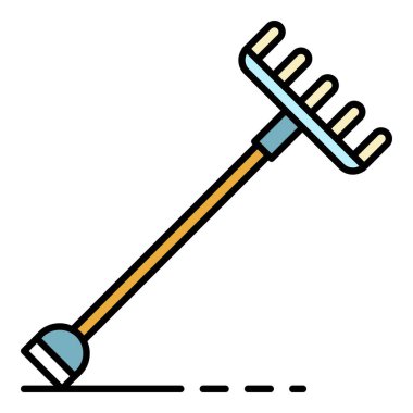 Çiftlik tırmığı simgesi renk ana hatları vektörü