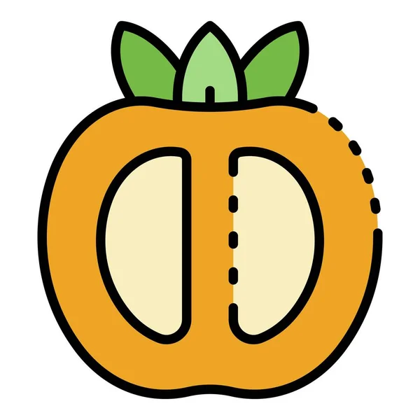 Half persimmon pictogram kleur omtrek vector — Stockvector