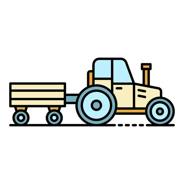 Tractor con rastro icono color contorno vector — Vector de stock