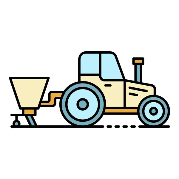 Tracteur avec icône de semoir couleur contour vecteur — Image vectorielle