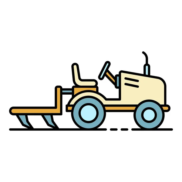 Pequeño tractor arado icono color contorno vector — Vector de stock