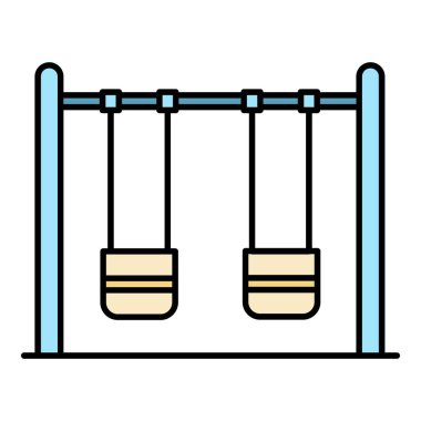 Çift çocuk salıncak renk ana hatları vektörü