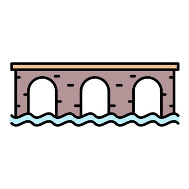 Eski köprü simgesi renk ana hatları vektörü