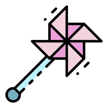 El değirmeni oyuncak simgesi renk ana hatları vektörü