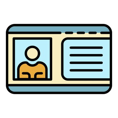 Sürücü ehliyeti simgesi renk ana hatları vektörü