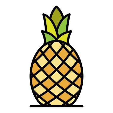 Tüm ananas simgesi renk ana hatları vektörü