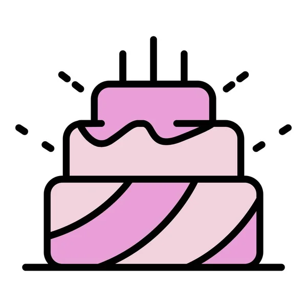 Torta de cumpleaños icono color contorno vector — Vector de stock