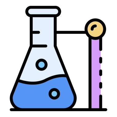 Kimyasal kaynama şişesi simgesi renk ana hatları vektörü