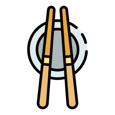 Sushi çubukları simgesi renk ana hatları vektörü