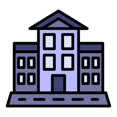 Okul binası simgesi rengi ana hatları vektörü
