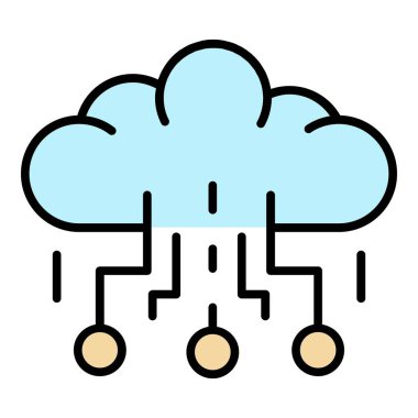 Veri bulutu öğrenme simgesi renk ana hatları vektörü