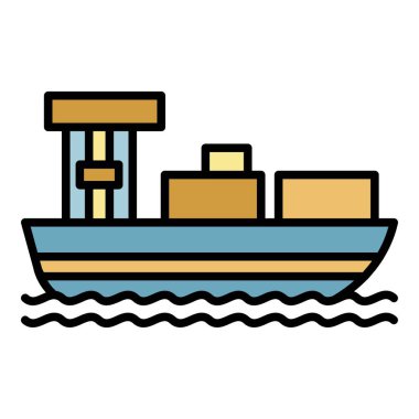 Kargo gemisi simgesi renk dış hat vektörü