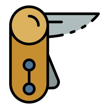 Çakı kampı simgesi renk ana hatları vektörü