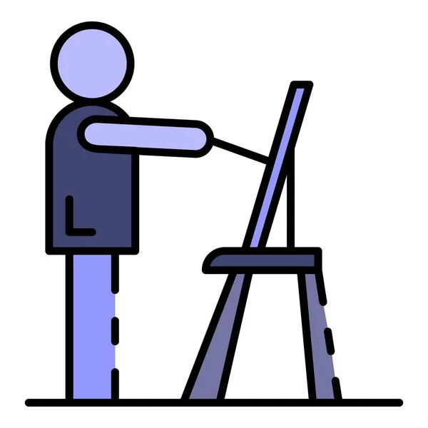 Чоловік малює план будинку значок кольору контуру вектор — стоковий вектор