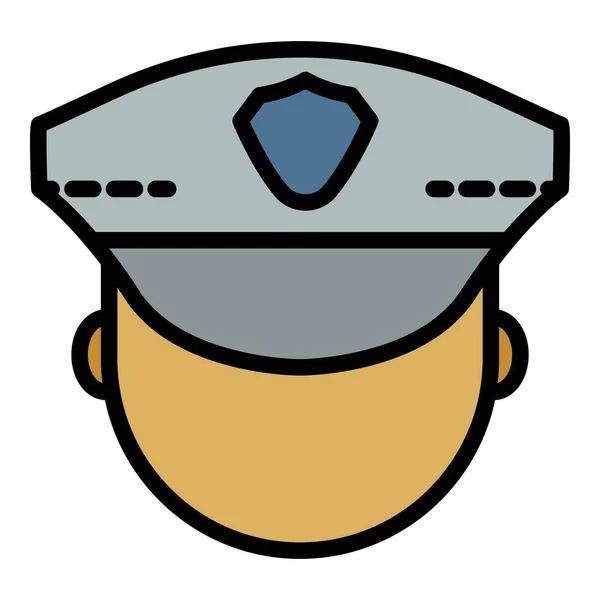警察の顔のアイコンの色の輪郭ベクトル — ストックベクタ