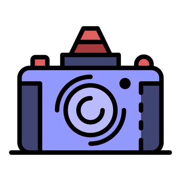 Retro camera pictogram kleur overzicht vector — Stockvector