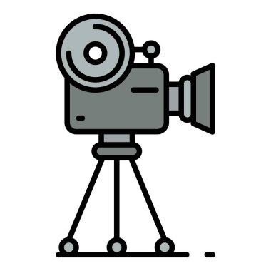 Retro video kamera simgesi renk dış hat vektörü