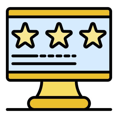 Bilgisayar çevrimiçi oy simgesi renk ana hatları vektörü