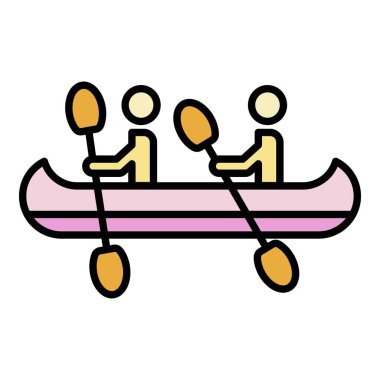 Çift kano tekne simgesi renk ana hatları vektörü