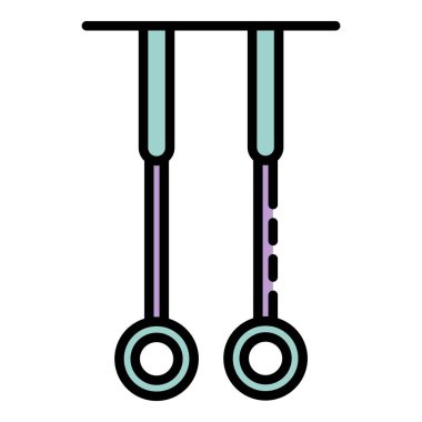 Jimnastik halkaları simgesi renk ana hatları vektörü